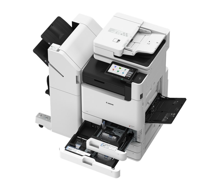 Multifuncional Canon imageFORCE C5100 com painel e gaveta de suprimento abertos